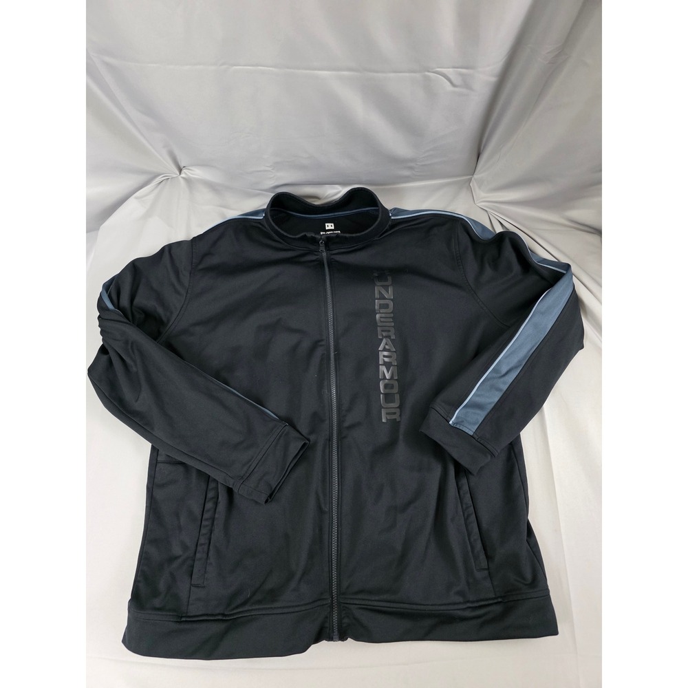 Under Armour Mens 3XL Black Full Zip Track Jacket Grey Stripe 1345611 SS20